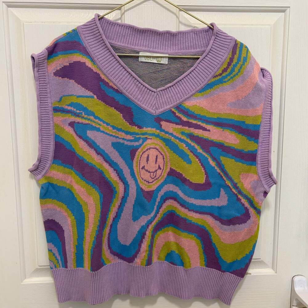 Ugly Moon Smiley Purple Sweater Vest
